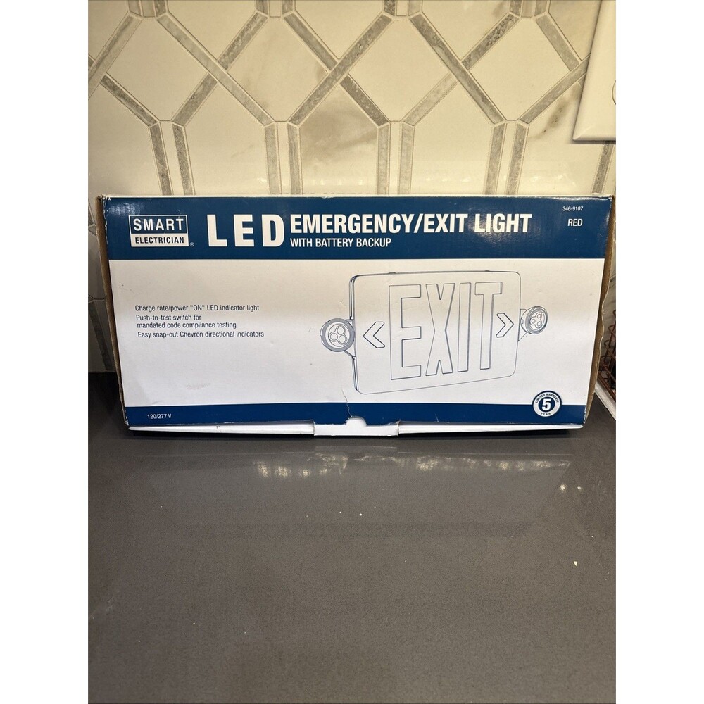 Smart Electrician LED Emergency/Exit Light Sign With Battery Backup New Open Box